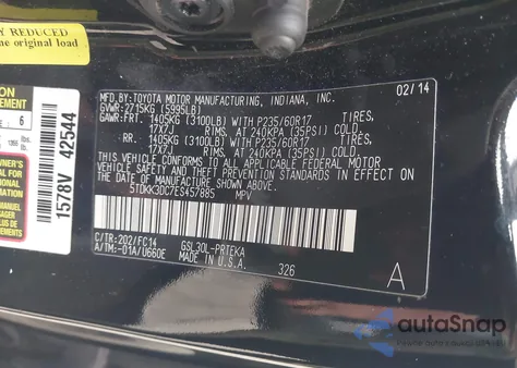 2014 Toyota Sienna Le V6 8 Passenger from USA, damaged, VIN 5TDKK3DC7ES457885
